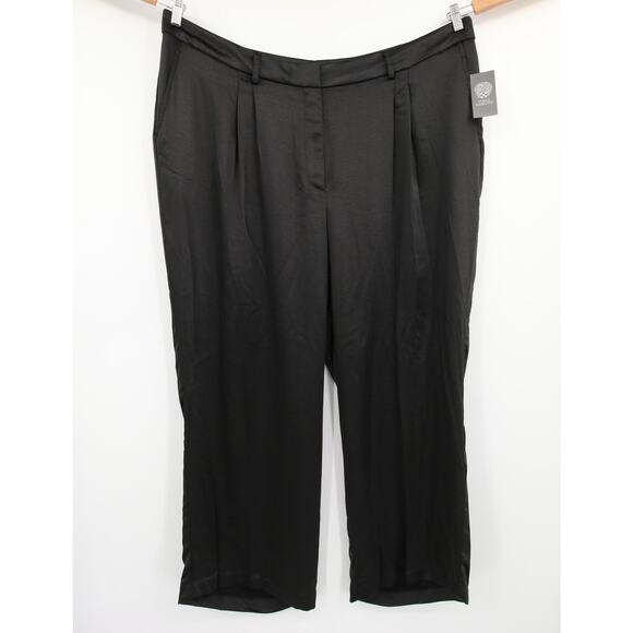 Vince Camuto Dress Pants Black Wide Leg Front Pleat Satin Pleated Trousers 24W - Picture 2 of 12
